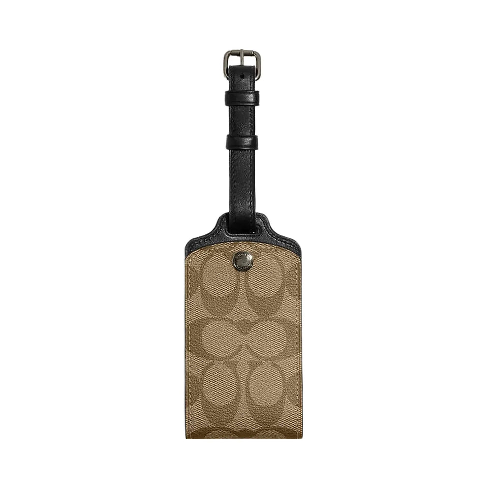 Coach Luggage Tag In Signature Canvas Signature Canvas-Gunmetal-Khaki