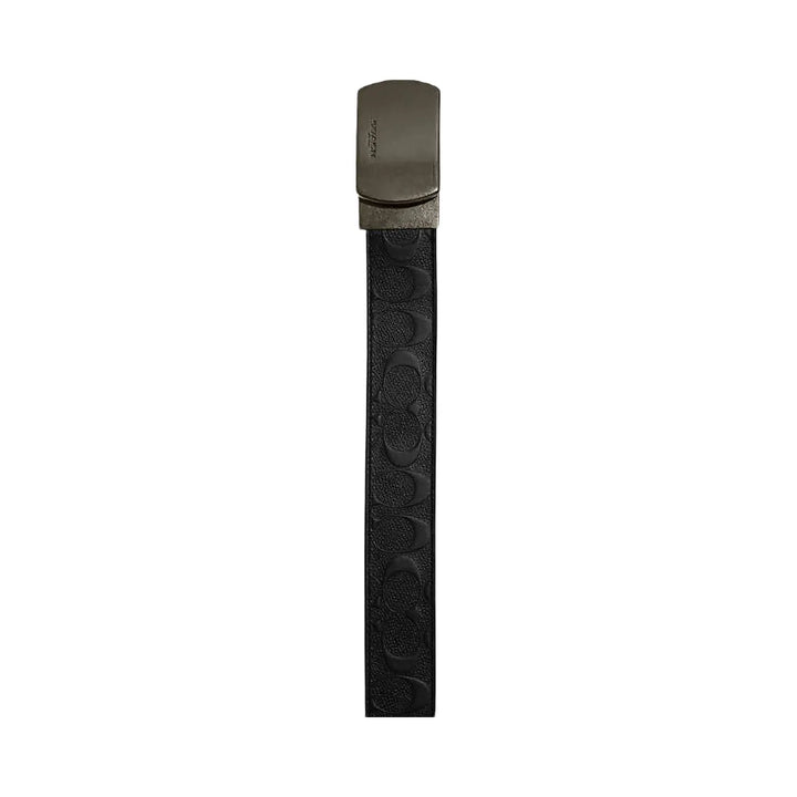 Coach Plaque Buckle Cut To Size Reversible Belt, 38 Mm Smooth Leather-Gunmetal-Black-Dark Saddle