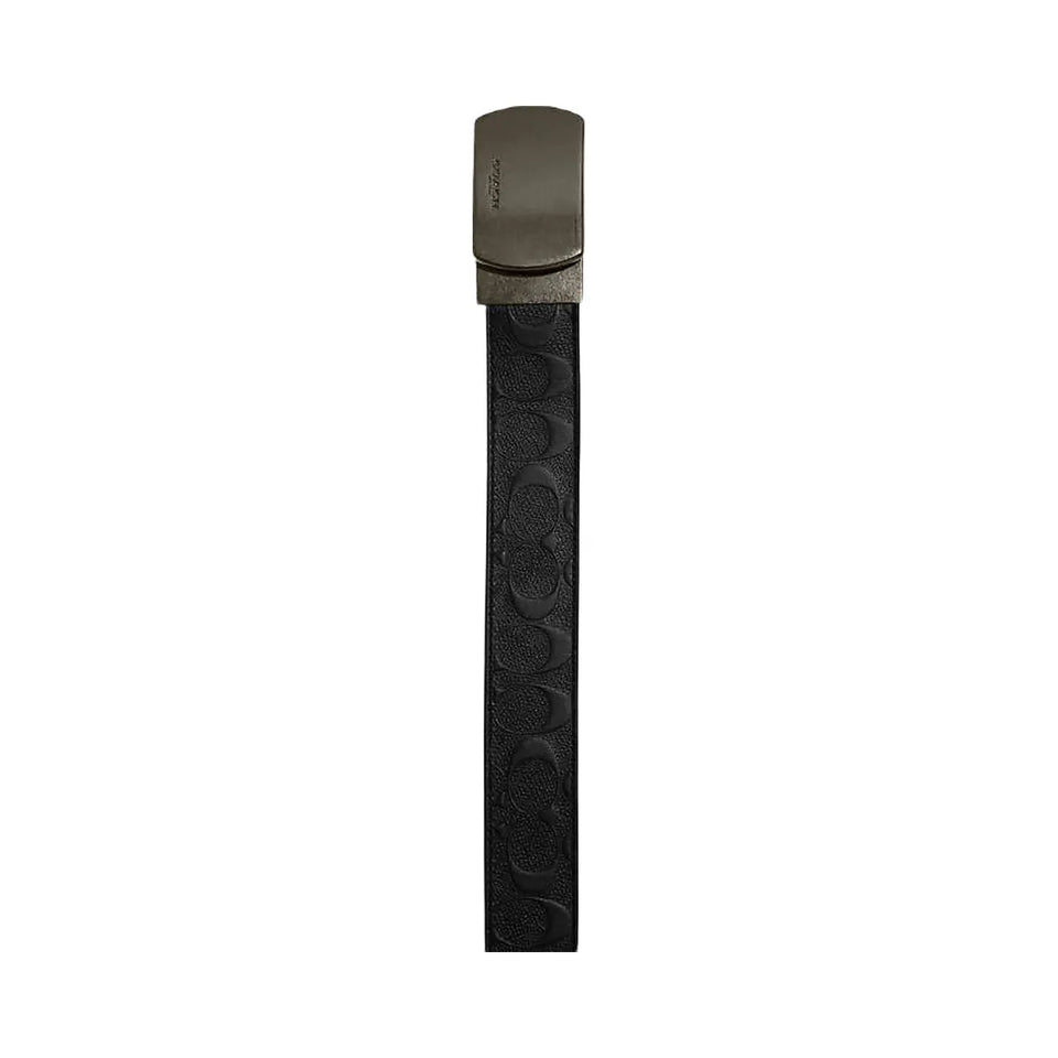 Coach Plaque Buckle Cut To Size Reversible Belt, 38 Mm Smooth Leather-Gunmetal-Black-Dark Saddle