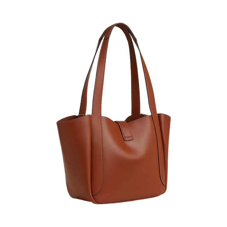 Coach Hadley Turnlock Tote Smooth Leather-Gold-Tan