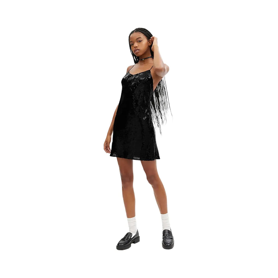 Coach Sequin Shorts Cami Dress Black