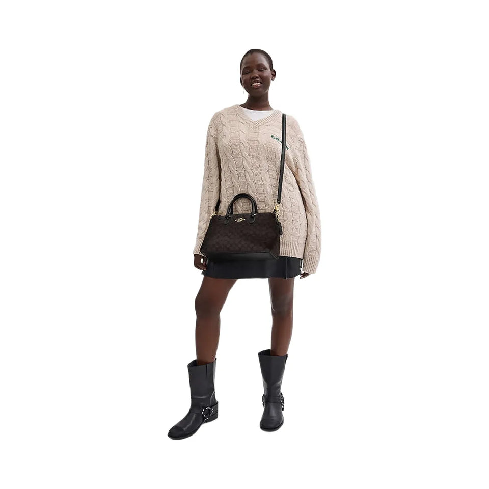 Coach Georgia Satchel Bag In Signature Canvas Signature Canvas-Gold-Walnut-Black