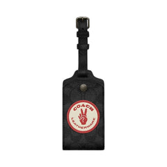 Coach Luggage Tag In Signature Canvas With Patches Signature Canvas-Gunmetal-Charcoal Multi