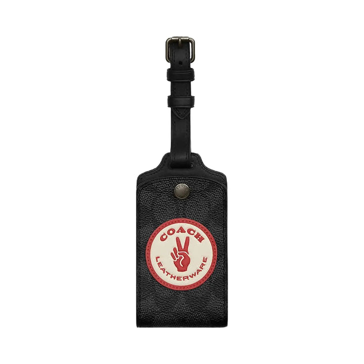 Coach Luggage Tag In Signature Canvas With Patches Signature Canvas-Gunmetal-Charcoal Multi