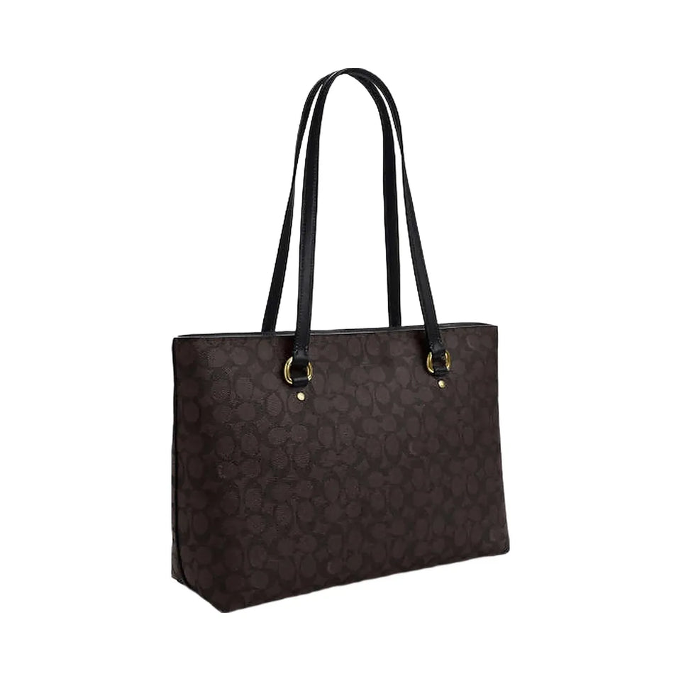 Coach Station Tote Bag In Signature Canvas Signature Canvas-Gold-Walnut-Black