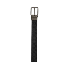 Coach Boxed Plaque And Harness Buckle Cut To Size Reversible Belt, 38 Mm Signature Canvas-Gunmetal-Charcoal-Black