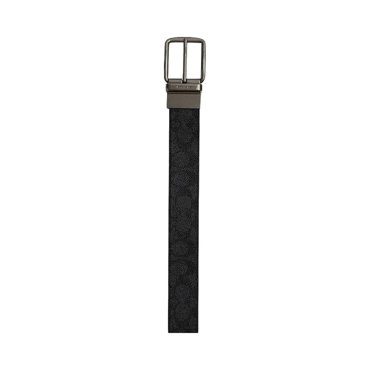 Coach Boxed Plaque And Harness Buckle Cut To Size Reversible Belt, 38 Mm Signature Canvas-Gunmetal-Charcoal-Black