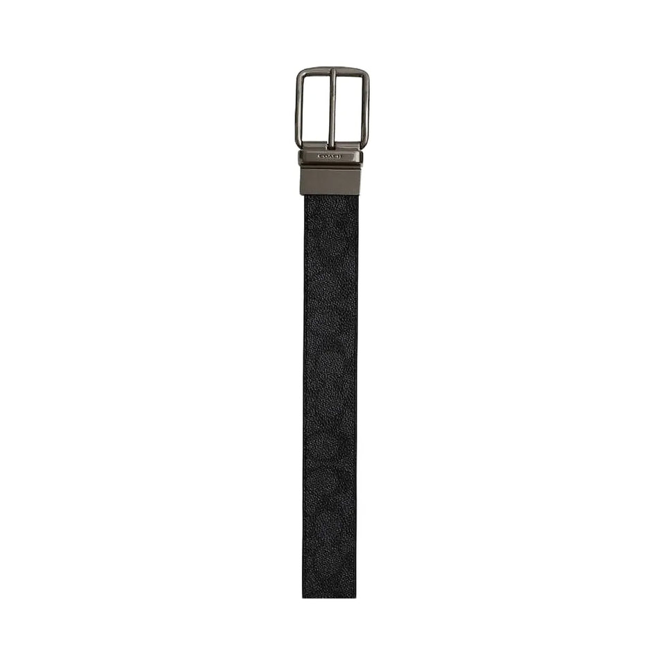 Coach Boxed Plaque And Harness Buckle Cut To Size Reversible Belt, 38 Mm Signature Canvas-Gunmetal-Charcoal-Black