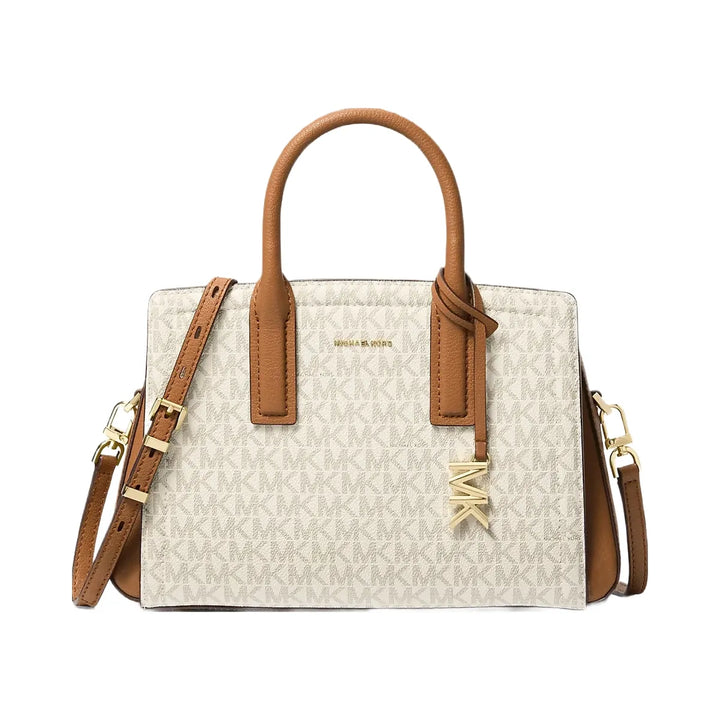 Michael Kors Laila Small Signature Logo Satchel Vanilla-Acorn