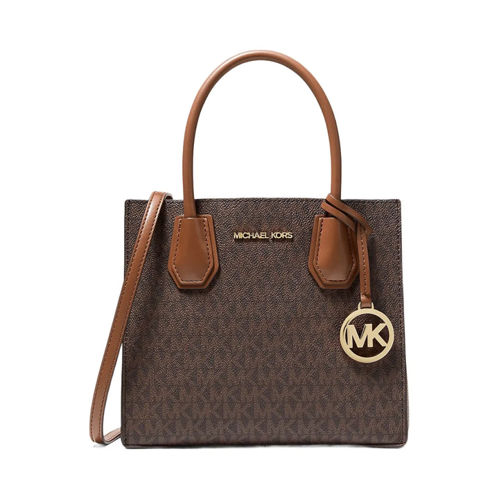 Michael Kors Mercer Medium Logo and Leather Accordion Crossbody Bag Brown