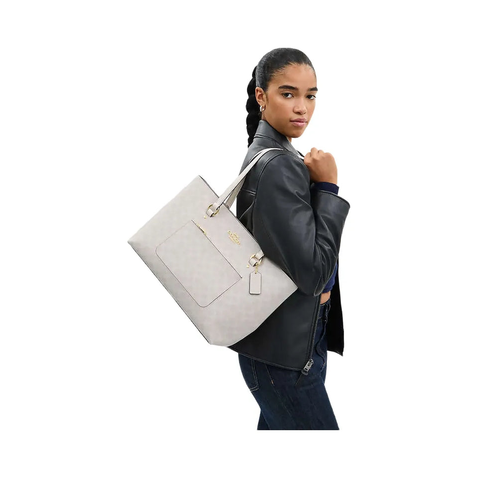 Coach Station Tote Bag In Signature Canvas Signature Canvas-Gold-White-Chalk