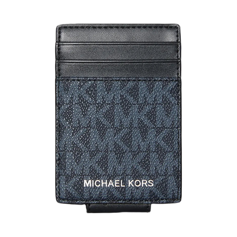 Michael Kors Cooper Signature Logo Money Clip Card Case Admrl-Plblue