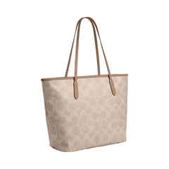 Coach Large City Tote Bag In Maxi Signature Canvas Signature Canvas-Silver-Sand-Taupe