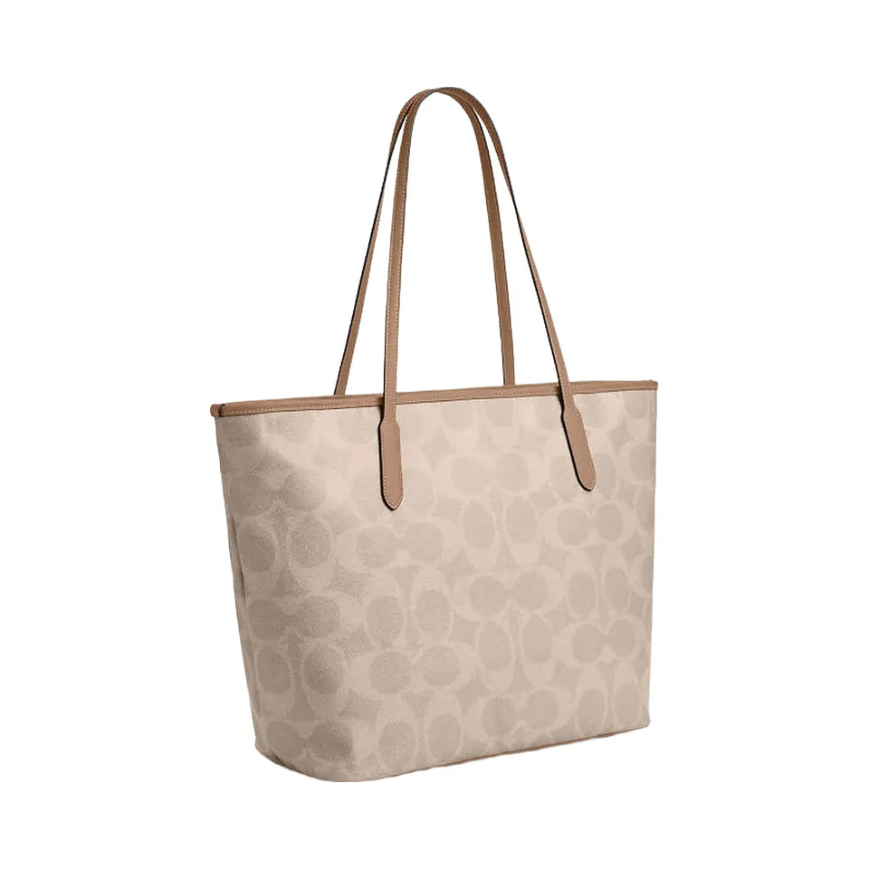 Coach Large City Tote Bag In Maxi Signature Canvas Signature Canvas-Silver-Sand-Taupe