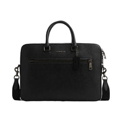 Coach Ethan Slim Brief Crossgrain Leather-Gunmetal-Black