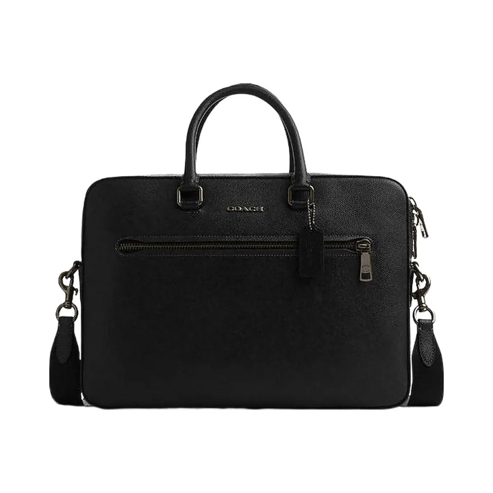 Coach Ethan Slim Brief Crossgrain Leather-Gunmetal-Black