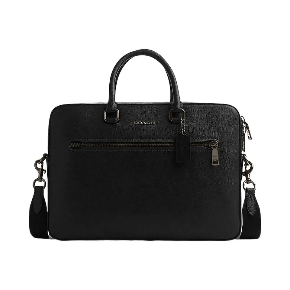 Coach Ethan Slim Brief Crossgrain Leather-Gunmetal-Black