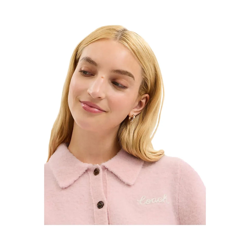 Coach Coach Embroidered Cropped Cardigan Light Pink