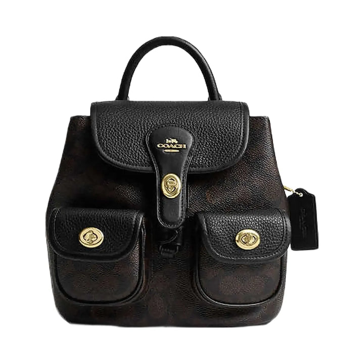 Coach Hadley Backpack In Signature Canvas Signature Canvas-Gold-Walnut-Black