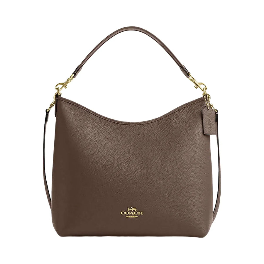 Coach Laurel Large Shoulder Bag Pebbled Leather-Gold-Dark Stone