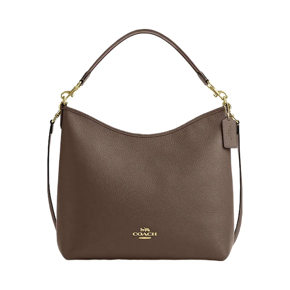 Coach Laurel Large Shoulder Bag Pebbled Leather-Gold-Dark Stone