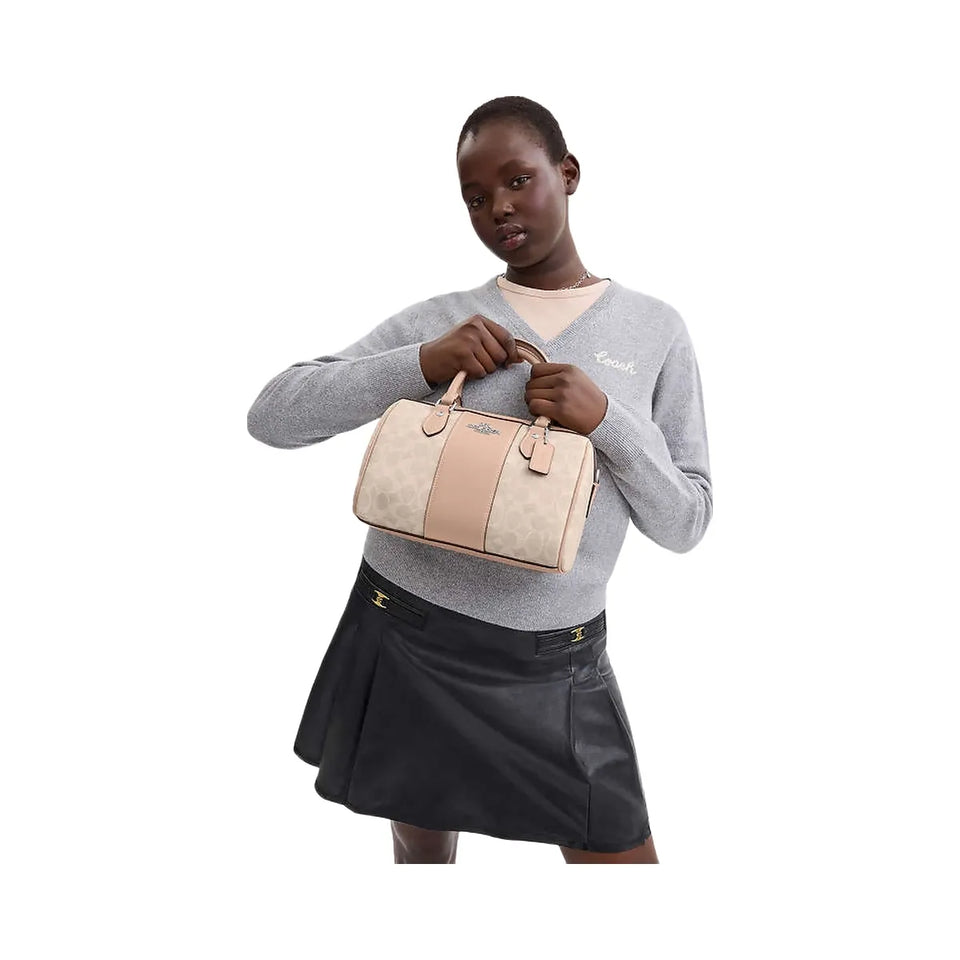 Coach Rowan Satchel Bag In Signature Canvas Signature Canvas-Silver-Sand-Taupe