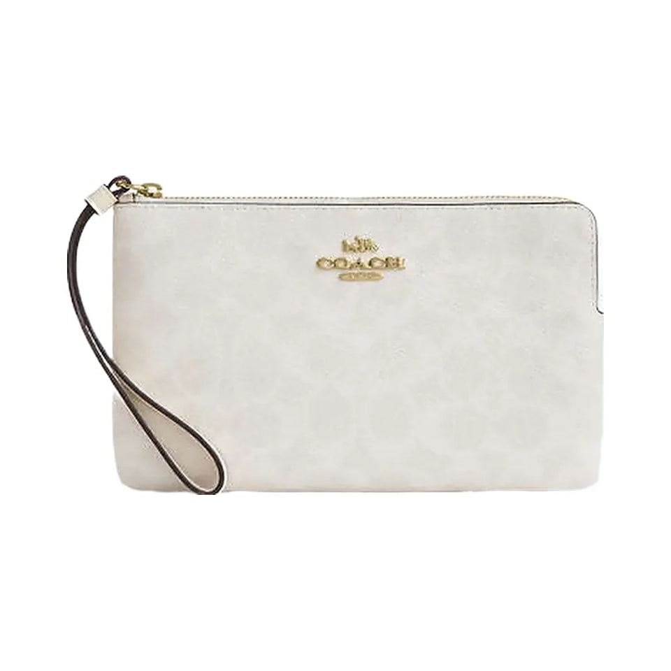 Coach Large Corner Zip Wristlet In Signature Canvas Signature Canvas-Gold-White-Chalk