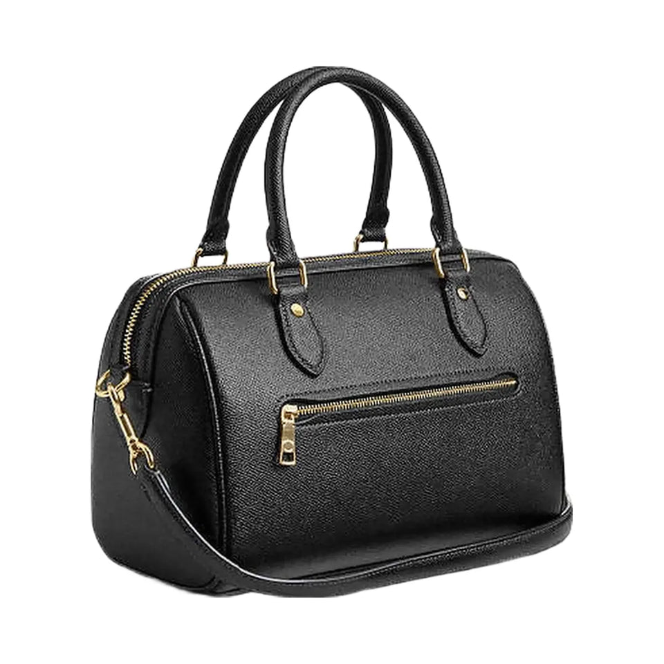 Coach Rowan Satchel Bag Crossgrain Leather-Gold-Black