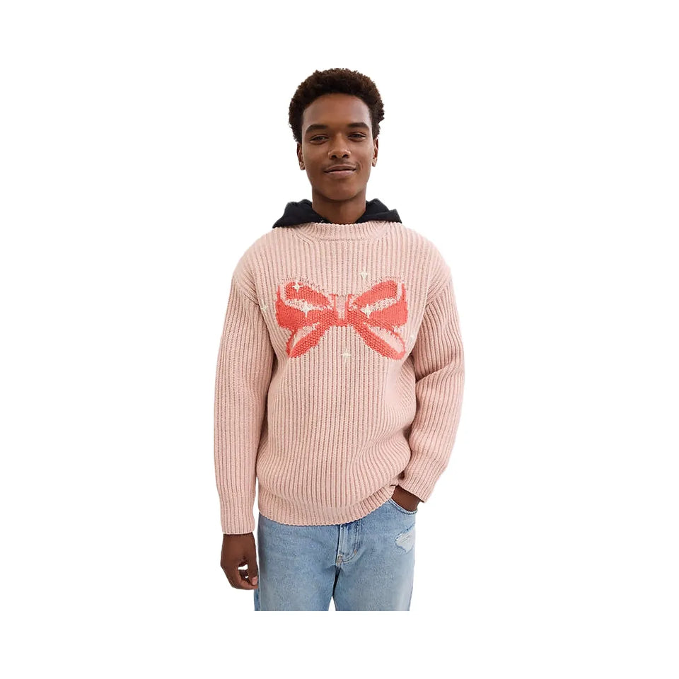 Coach Crewneck Bow Sweater In Recycled Wool Pink
