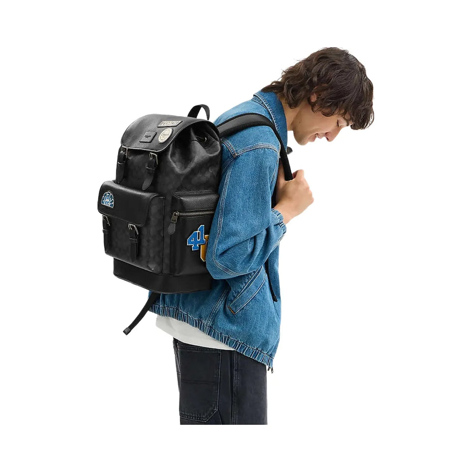 Coach Sprint Backpack In Signature Canvas With Patches Signature Canvas-Gunmetal-Charcoal Multi