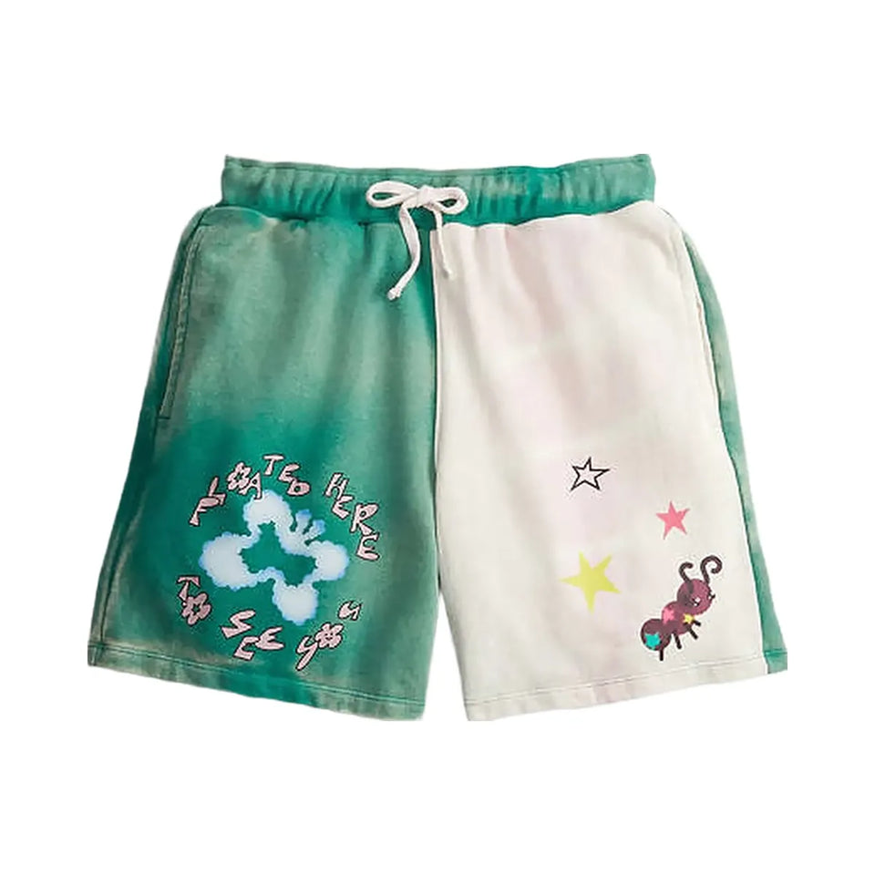 Coach Sweat Shorts With Floating Butterfly Print Green-Light Pink Multi