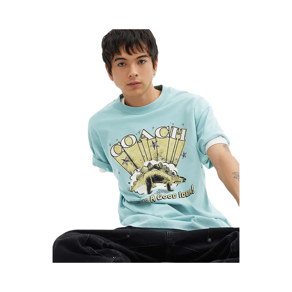 Coach Stegosaurus Relaxed T-Shirt In Organic Cotton Blue Haze