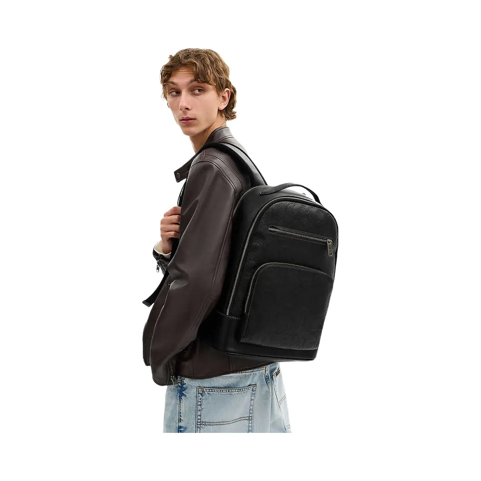 Coach Ethan Backpack In Signature Leather Pebbled Leather-Gunmetal-Black