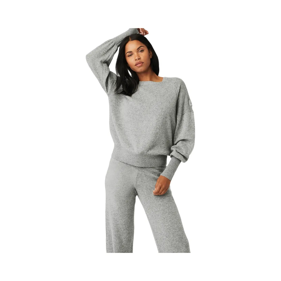 Alo Women's Cashmere Jet Set Crew - Dove Grey Heather