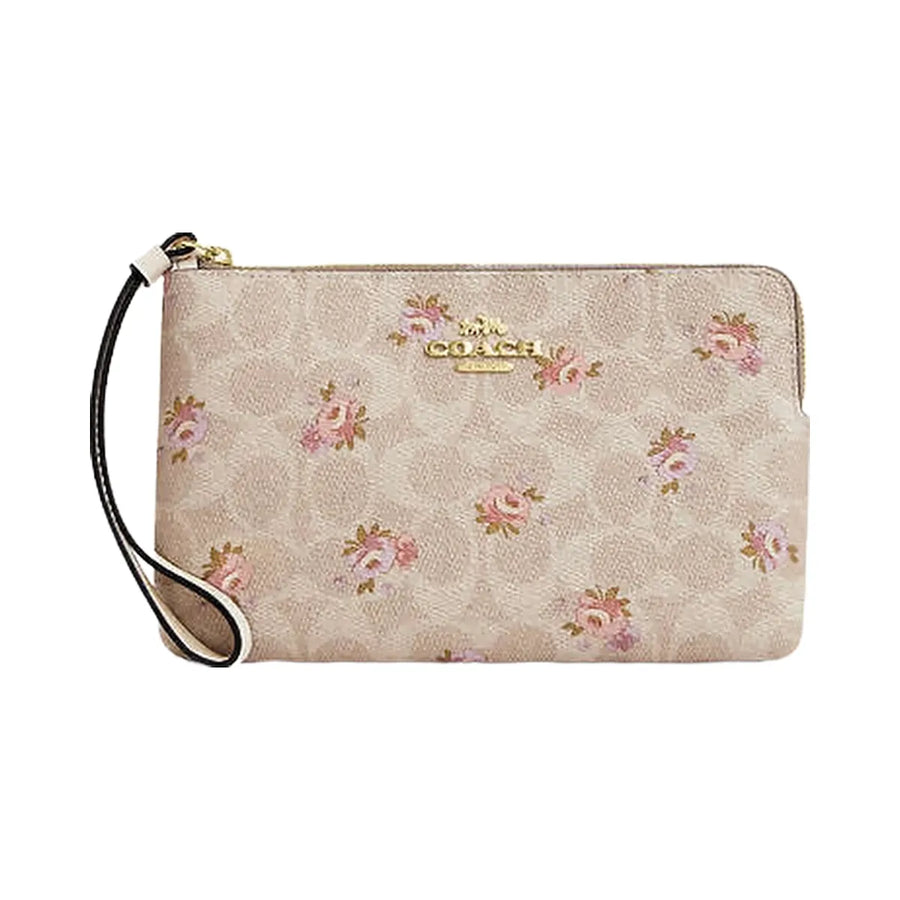 Coach Large Corner Zip Wristlet In Signature Canvas Gold-Sand Multi