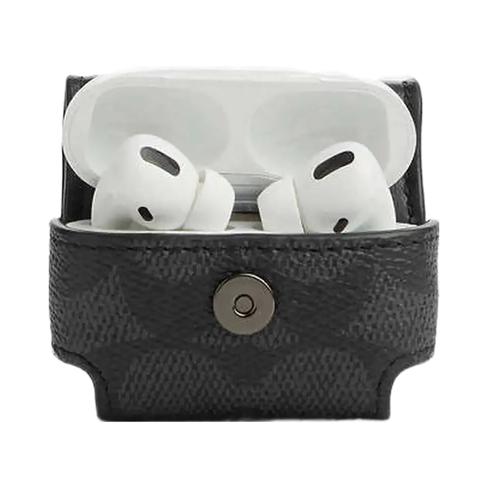 Coach Large Wireless Earbud Pro Case In Signature Canvas Gunmetal-Charcoal