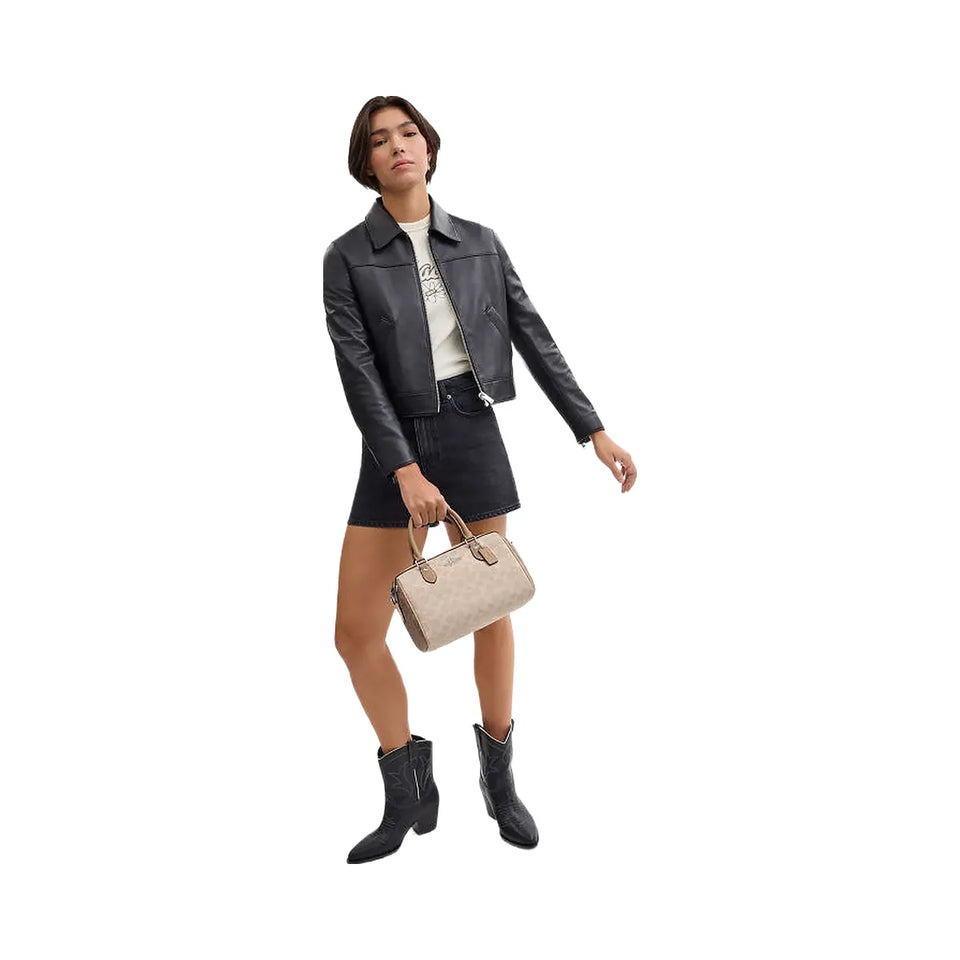 Coach Rowan Satchel Bag In Blocked Signature Canvas Signature Canvas-Silver-Sand-Taupe Multi