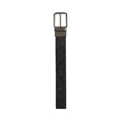 Coach Harness Buckle Cut To Size Reversible Belt, 38 Mm Signature Canvas-Gunmetal-Charcoal-Black