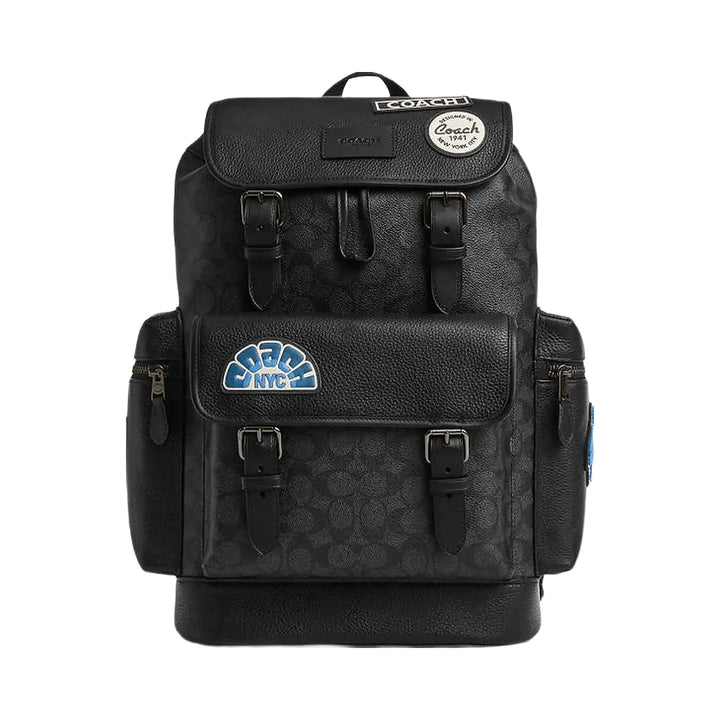 Coach Sprint Backpack In Signature Canvas With Patches Signature Canvas-Gunmetal-Charcoal Multi