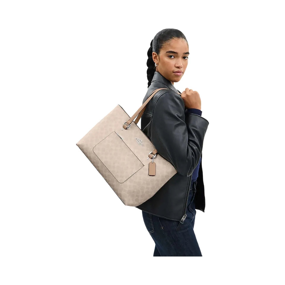 Coach Station Tote Bag In Signature Canvas Signature Canvas-Silver-Sand-Taupe