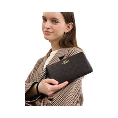 Coach Large Corner Zip Wristlet In Signature Canvas Signature Canvas-Gold-Walnut-Black