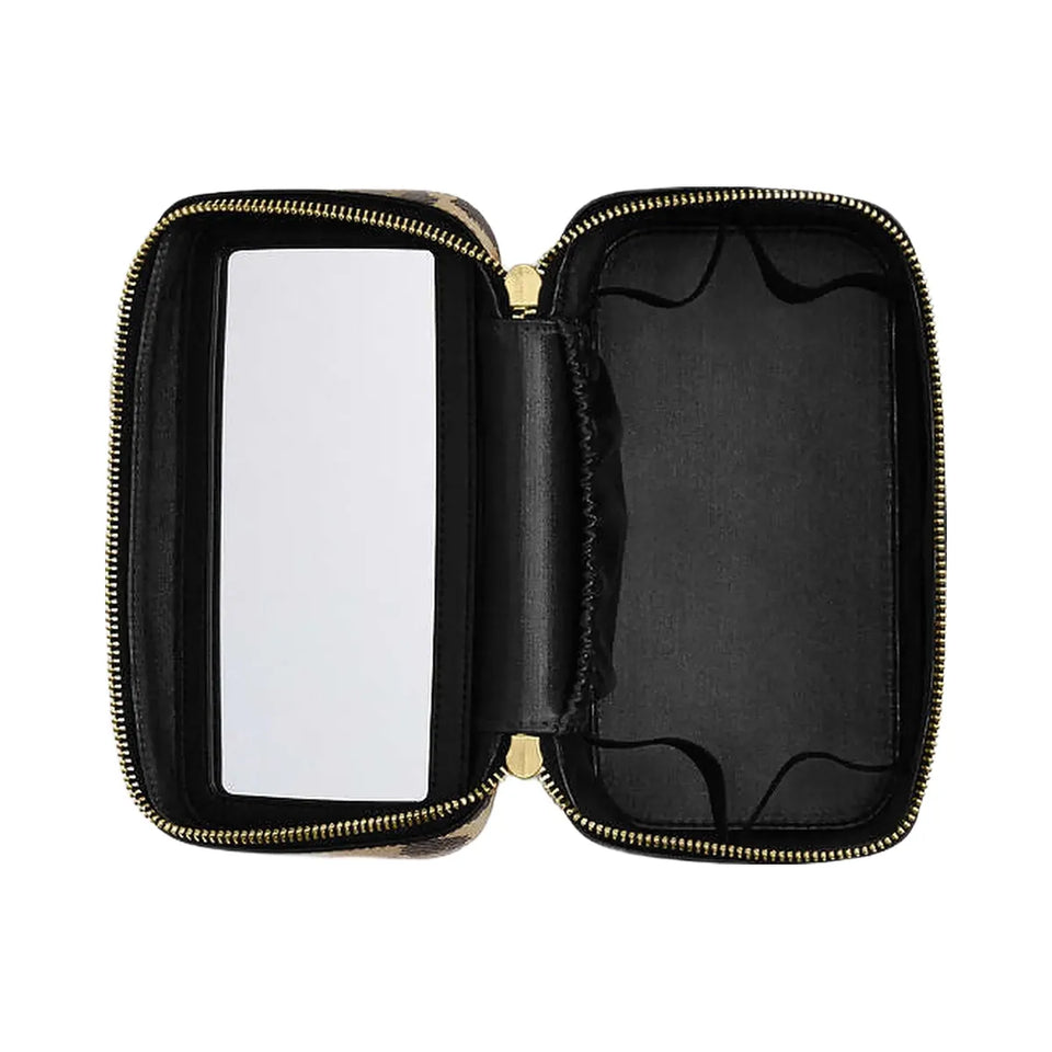 Coach Cosmetic Case With Leopard Print Pebbled Leather-Gold-Leopard Multi