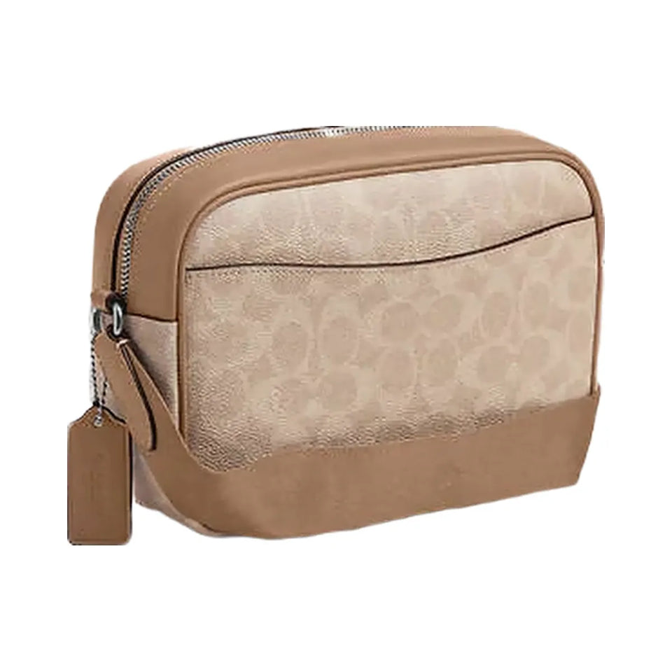 Coach Jamie Camera Bag In Signature Canvas With Stripe Signature Canvas-Silver-Sand-Taupe