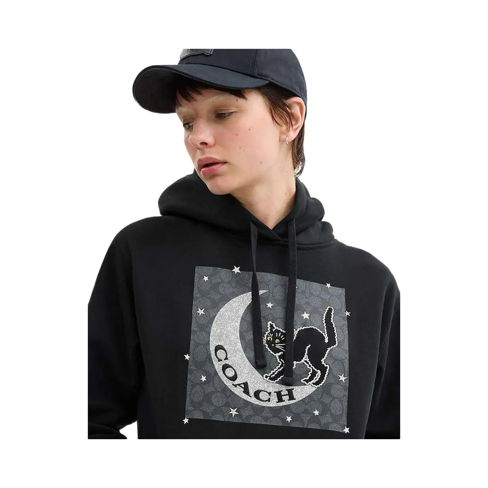 Coach Halloween Black Cat Moon Signature Square Hoodie Black