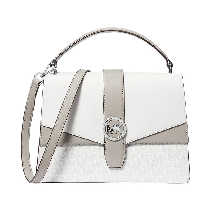 Michael Kors Greenwich Medium Color-Block and Signature Logo Satchel Optic White