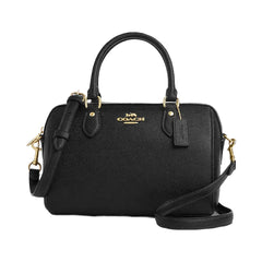 Coach Rowan Satchel Bag Crossgrain Leather-Gold-Black