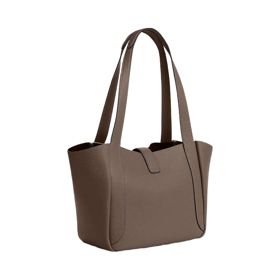 Coach Hadley Turnlock Tote Bag Pebbled Leather-Gold-Dark Stone