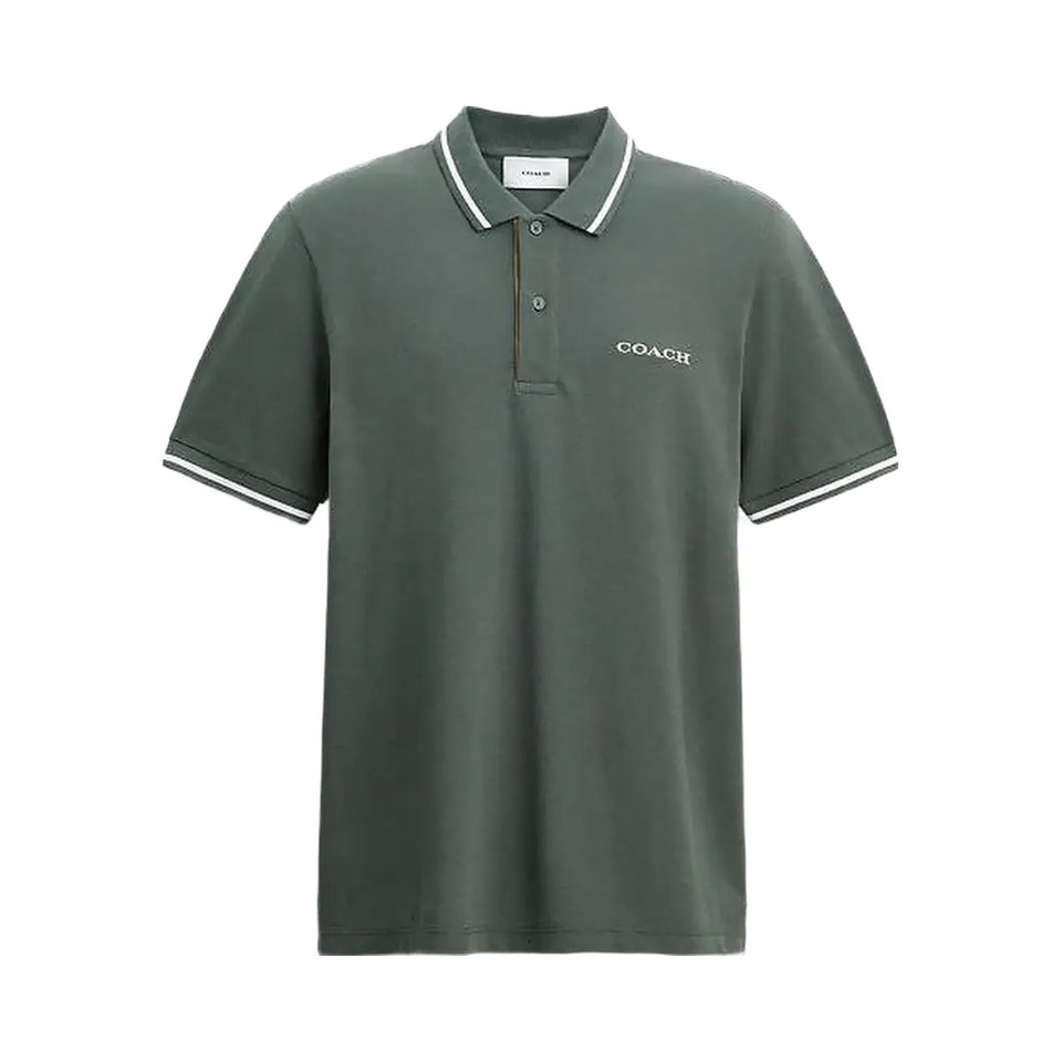 Coach Signature Trim Polo In Organic Cotton Ivy