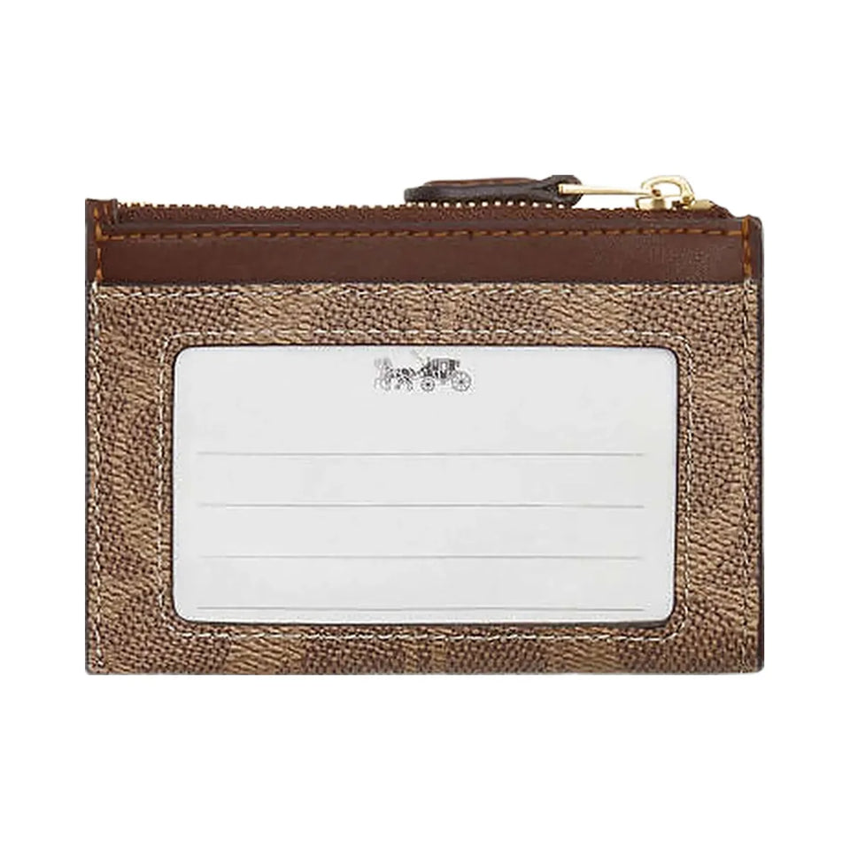 Coach Mini Skinny Id Case In Signature Canvas Signature Canvas-Gold-Tan-Brown