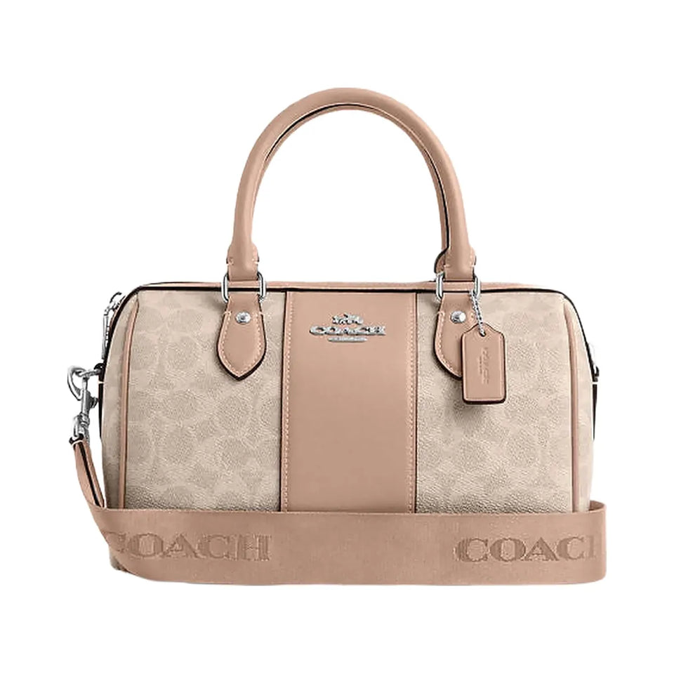 Coach Rowan Satchel Bag In Signature Canvas Signature Canvas-Silver-Sand-Taupe
